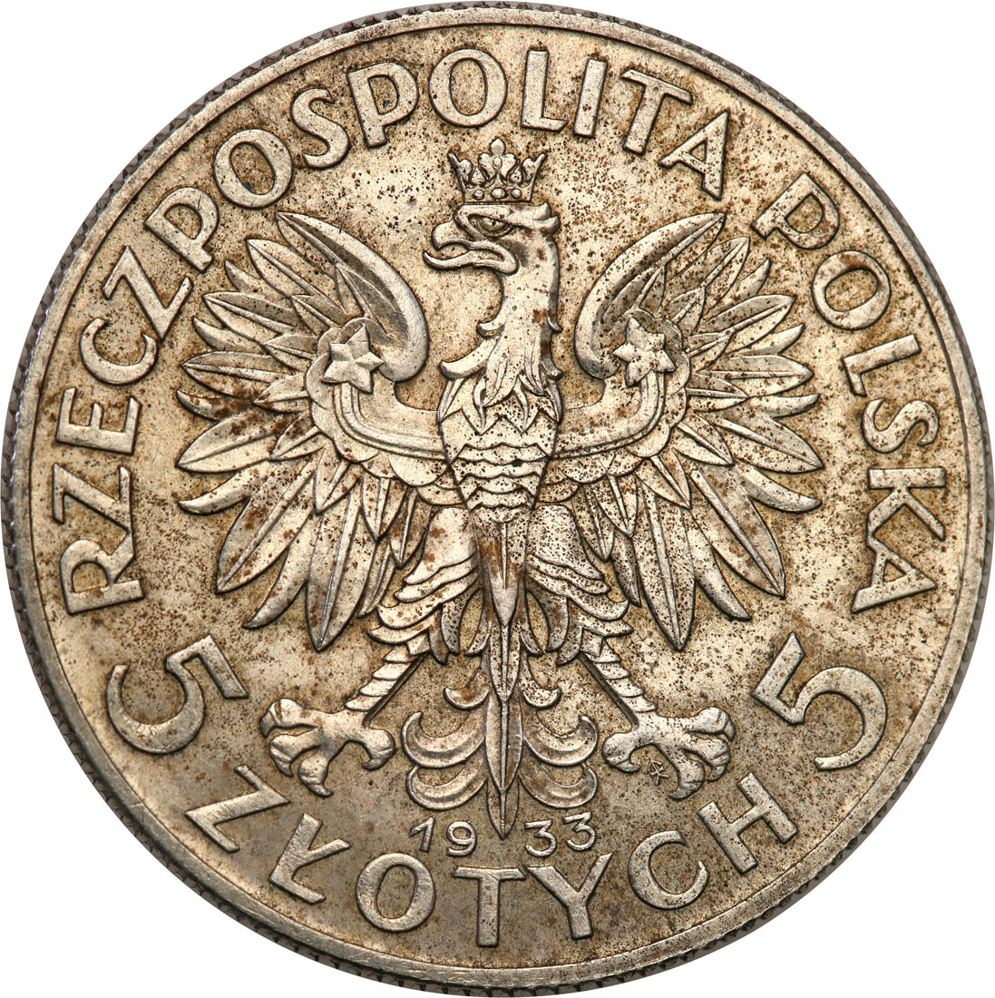 PRÓBA srebro 5 złotych 1933 Głowa kobiety, stempel Zwykły - RZADKOŚĆ